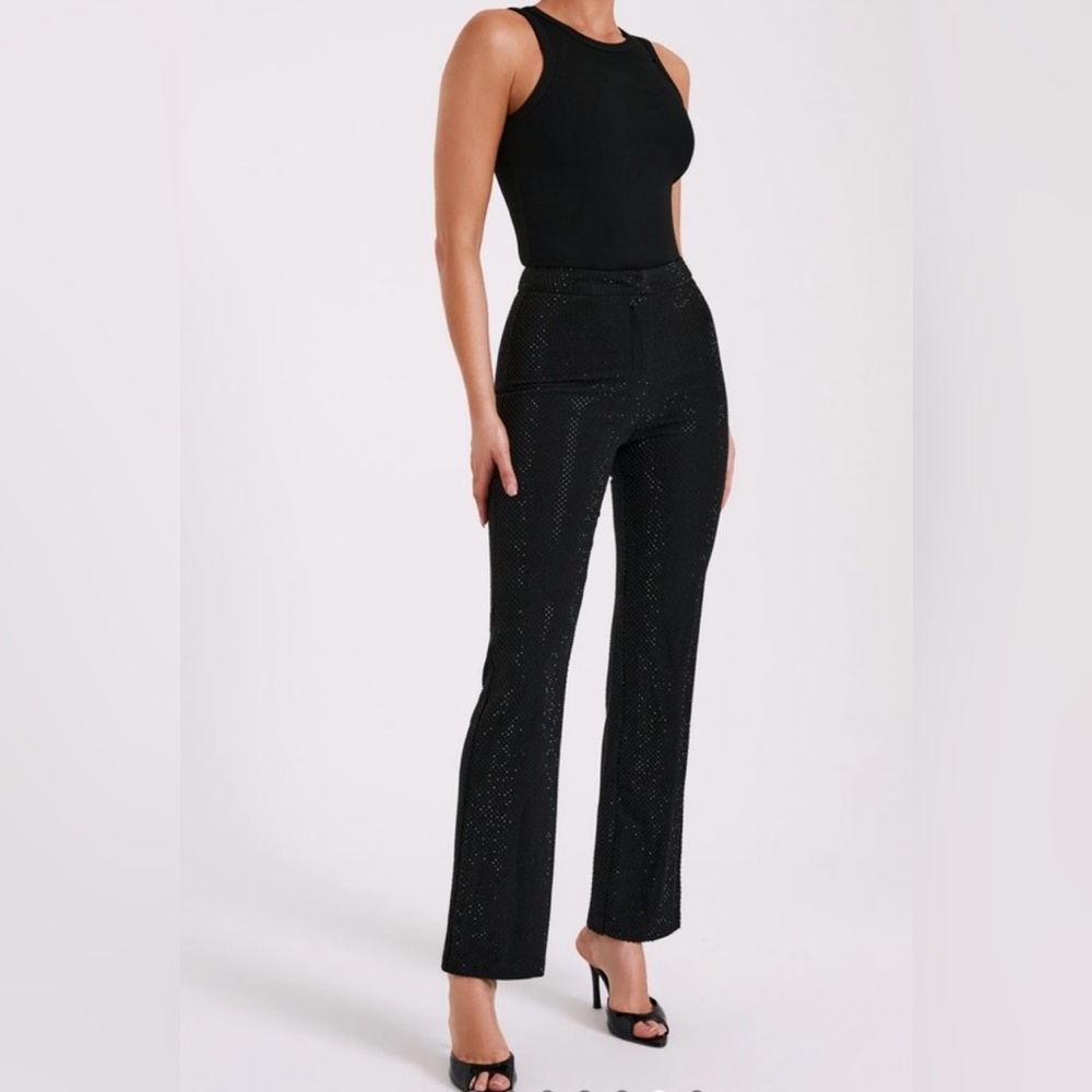 NWT Meshki Straight Leg Black Diamonte Embellished Pants XXS